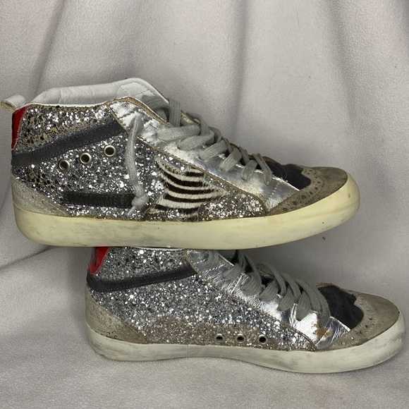🥳HP🥳 Preloved Golden Goose Midstar Silver Glitter Zebra size 8 - Picture 4 of 9